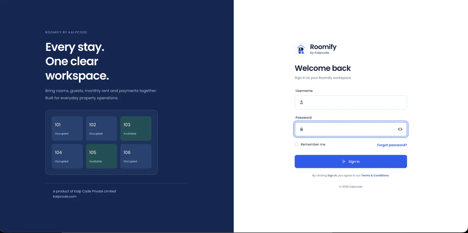 Roomify secure workspace login